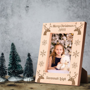 Merry Christmas Reindeer & Snowflakes Custom Name Engraved Frames