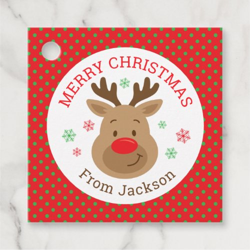 Merry Christmas Reindeer Square Gift Tags for Kids