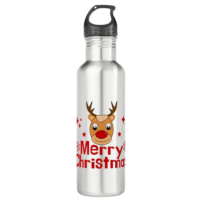 Merry Christmas Reindeer Stainless Steel Water Bottle (Front)