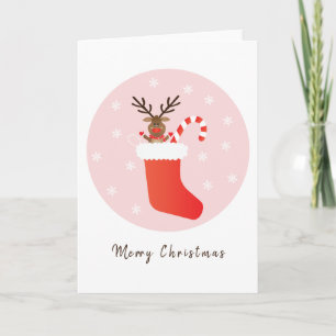 Merry Christmas Reindeer Stocking Candy Cane Card
