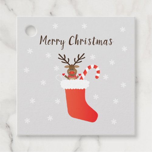 Merry Christmas Reindeer Stocking Candy Cane Favor Tags