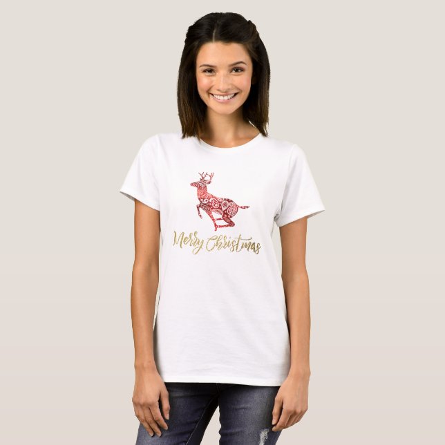 Merry Christmas Reindeer T-Shirt (Front Full)