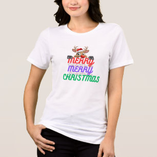 Merry Christmas Reindeer T-shirt  Tri-Blend Shirt