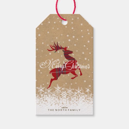 Merry Christmas Reindeer Tartan RedKraft ID590 Gift Tags