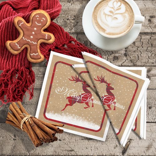 Merry Christmas Reindeer Tartan RedKraft ID590 Napkins