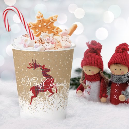 Merry Christmas Reindeer Tartan RedKraft ID590 Paper Cups