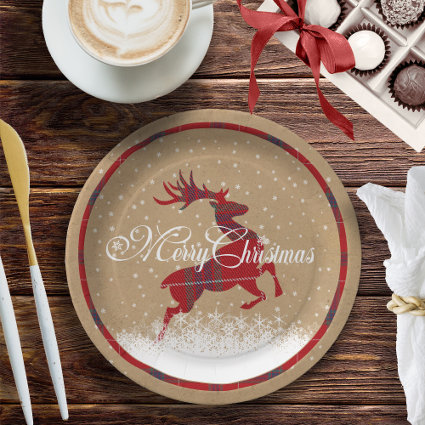 Merry Christmas Reindeer Tartan Red/Kraft ID590