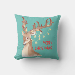 Merry Christmas Reindeer Throw Pillow