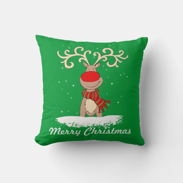 Merry Christmas reindeer throw pillow (Front)