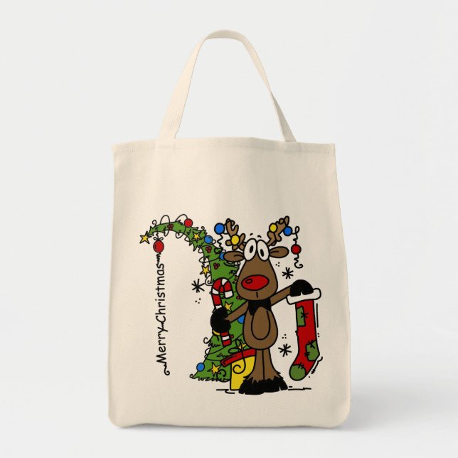 Merry Christmas Reindeer Tote Bag (Front)
