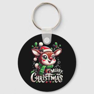 Merry Christmas Reindeer Tree Lights Xmas Family M Keychain