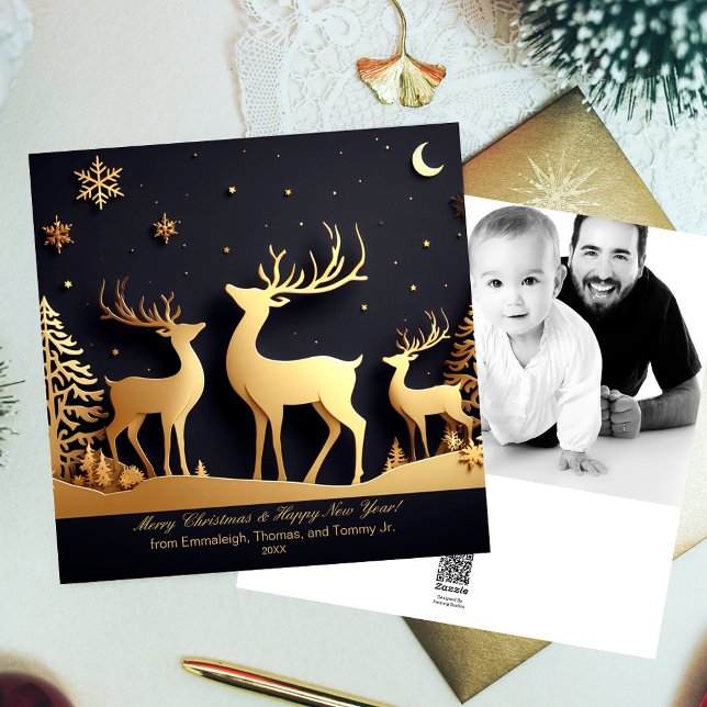 Merry Christmas Reindeer Trio Photo Holiday Card (Creator Uploaded)