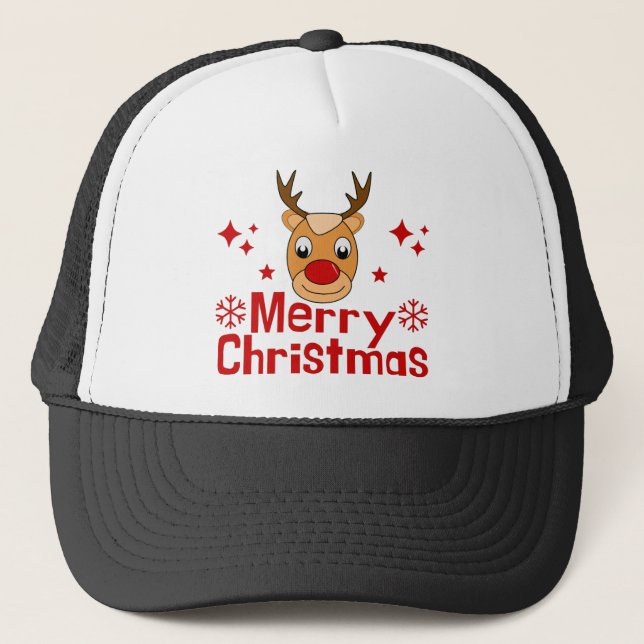Merry Christmas Reindeer Trucker Hat (Front)