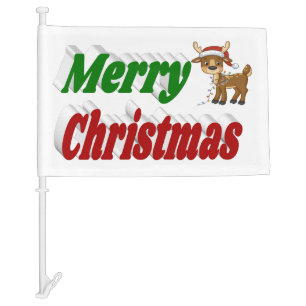Merry Christmas Reindeer typography Car Flag