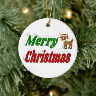 Merry Christmas Reindeer typography Ceramic Ornament