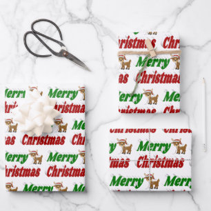 Merry Christmas Reindeer typography  Wrapping Paper Sheets