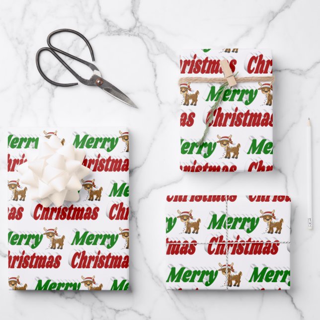 Merry Christmas Reindeer typography  Wrapping Paper Sheets (Front)