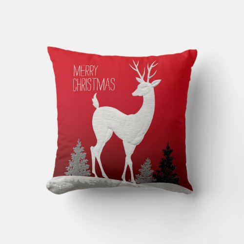 Merry Christmas Reindeer vintage  red Throw Pillow