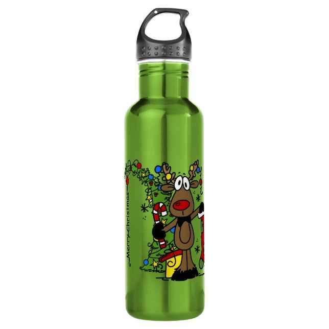 Merry Christmas Reindeer Water Bottle (Front)