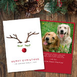 Merry Christmas Reindeer Watercolor Photo Holiday Card<br><div class="desc">A unique modern holiday greeting card featuring an abstract watercolor of a reindeer's face made of antlers, green leaves for the eyelashes and a red berry for the nose. "Merry Christmas" is written in red with your family name and year underneath in simple typography. On the back, add a photo,...</div>