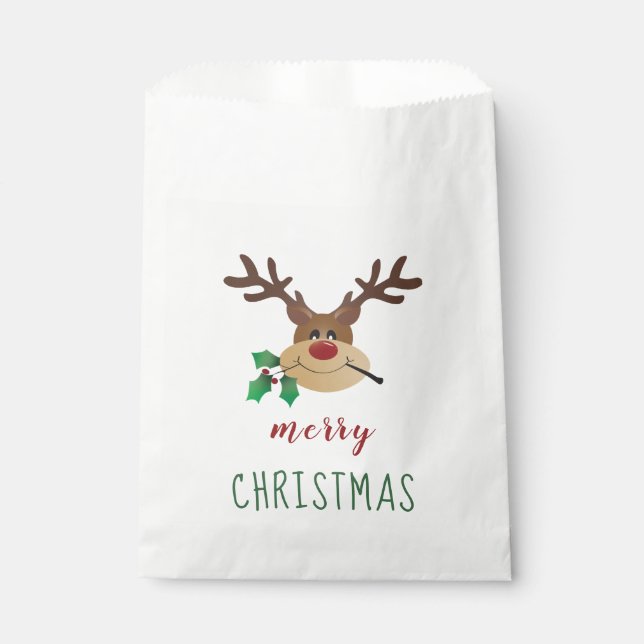 Merry Christmas Reindeer With Mistletoe Favor Bag (Front)
