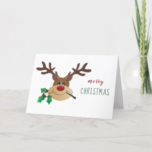 Merry Christmas Reindeer With Mistletoe Holiday Card