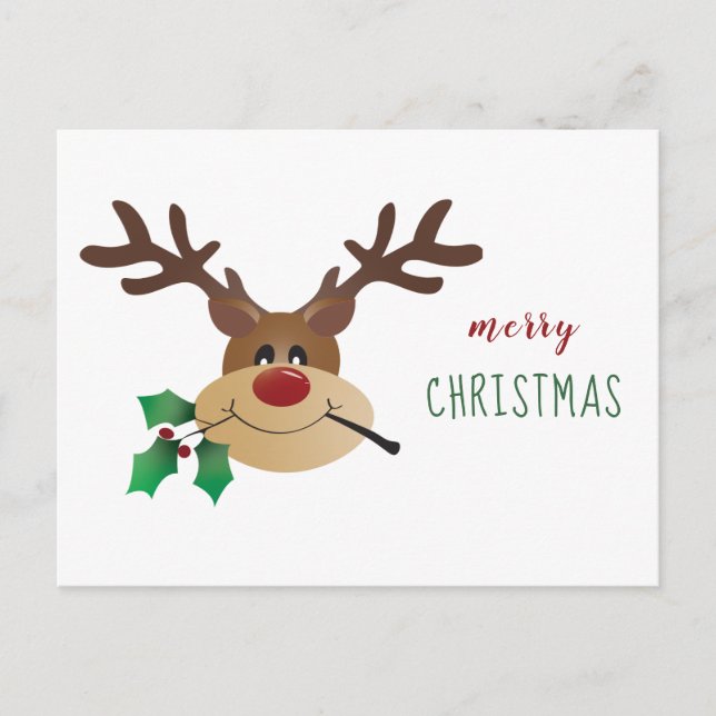 Merry Christmas Reindeer With Mistletoe Holiday Postcard (Front)