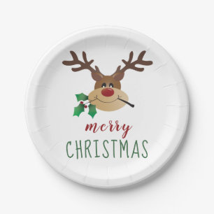Merry Christmas Reindeer With Mistletoe Paper Plates