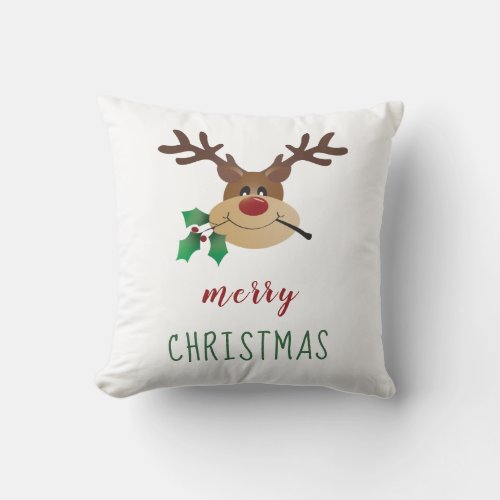 Merry Christmas Reindeer With Mistletoe Throw Pillow