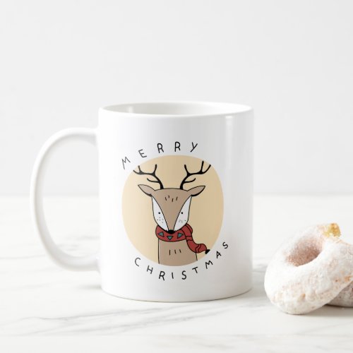 Merry Christmas Reindeer with Scarf Coffee Mug