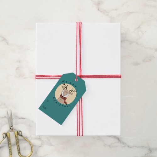 Merry Christmas Reindeer with Scarf Gift Tags