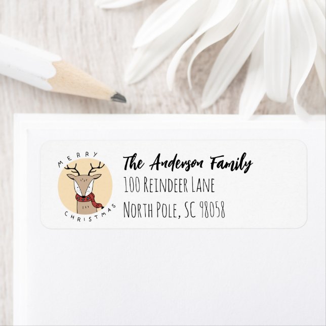 Merry Christmas Reindeer with Scarf Label (Insitu)