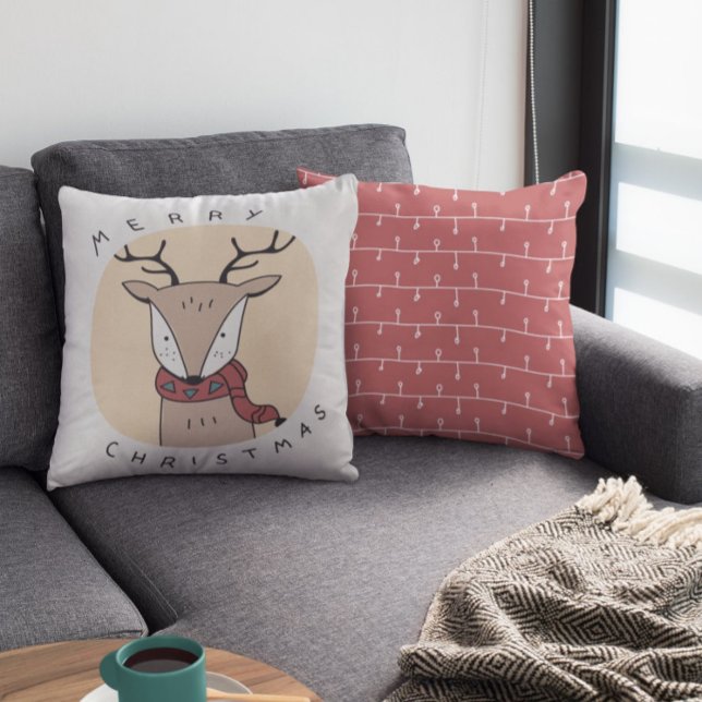 Merry Christmas Reindeer with Scarf with Lights Throw Pillow (Creator Uploaded)