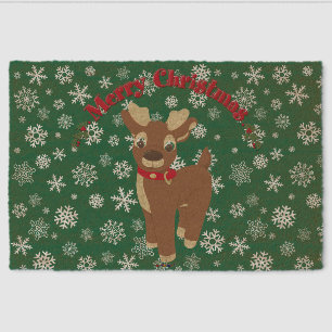 Merry Christmas Reindeer with Snowflakes Fiber Doormat