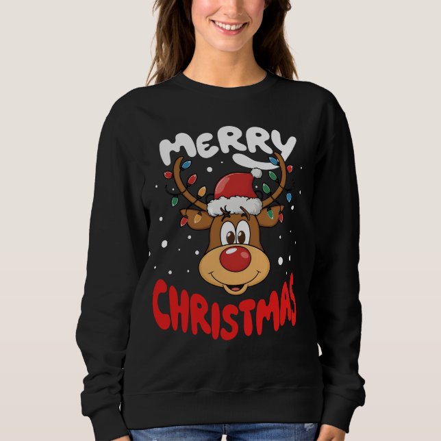 Merry Christmas Reindeer Women Men Funny Family Sweatshirt (Front)