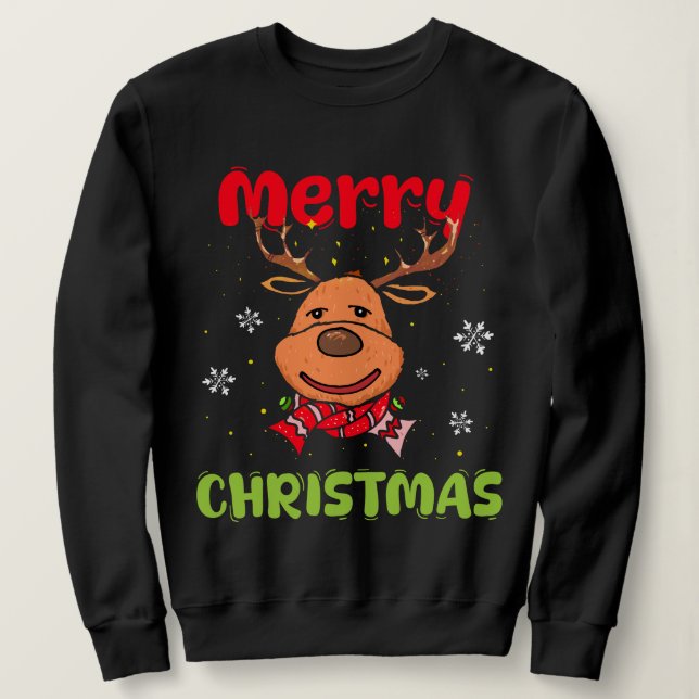 Merry Christmas Reindeer Women Men Funny Family Sweatshirt (Design Front)