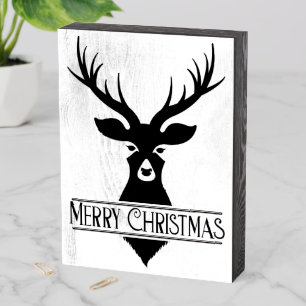 Merry Christmas Reindeer Wooden Box Sign