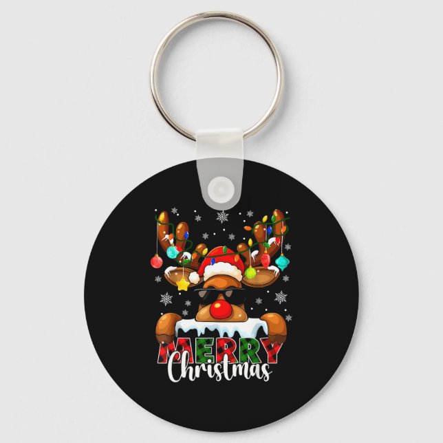 Merry Christmas Reindeer Xmas Family Matching Men  Keychain (Front)
