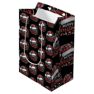 Merry Christmas Reindeer Xmas Family Red Plaid Medium Gift Bag