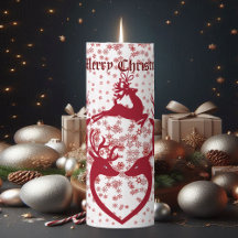 Merry Christmas Reindeers Artistic Pillar Candle