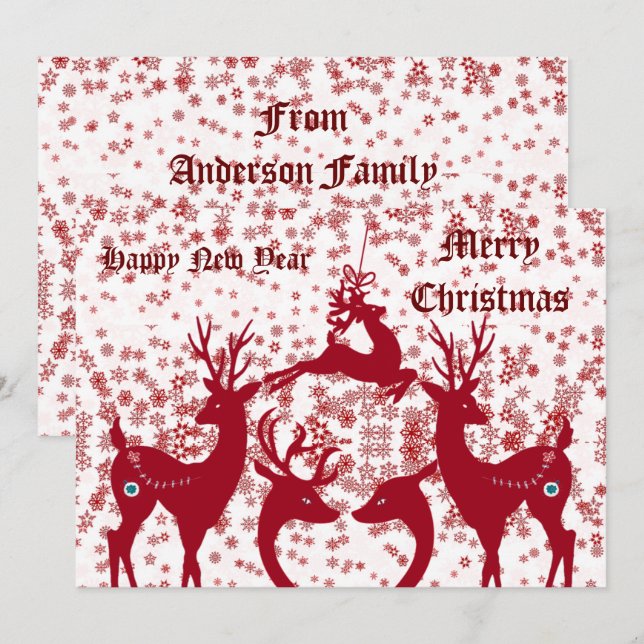 Merry Christmas Reindeers New Year Family Custom  Holiday Card (Front/Back)