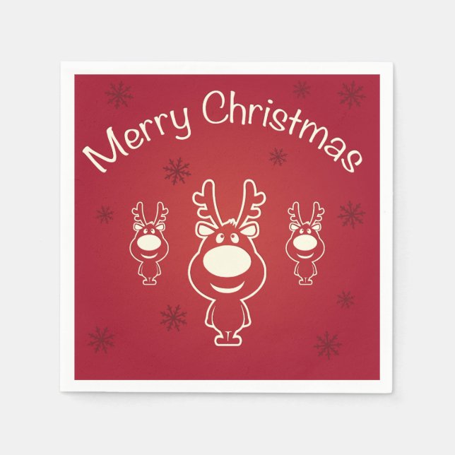 Merry Christmas Reindeers Paper Napkins (Front)