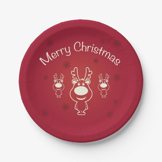Merry Christmas Reindeers Paper Plates (Front)