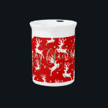 Merry Christmas Reindeers Red  Beverage Pitcher<br><div class="desc">Gold Merry Christmas and reindeers on a red background.</div>