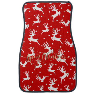 Merry Christmas Reindeers Red Car Floor Mat