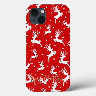 Merry Christmas Reindeers Red iPhone 13 Case