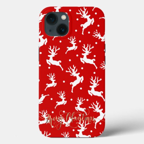 Merry Christmas Reindeers Red  iPhone 13 Case