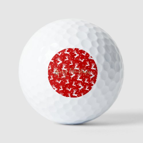 Merry Christmas Reindeers Red   Golf Balls