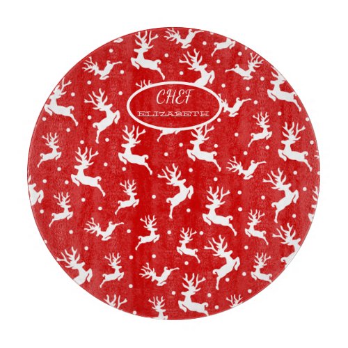 Merry Christmas Reindeers Red Holiday   Cutting Board