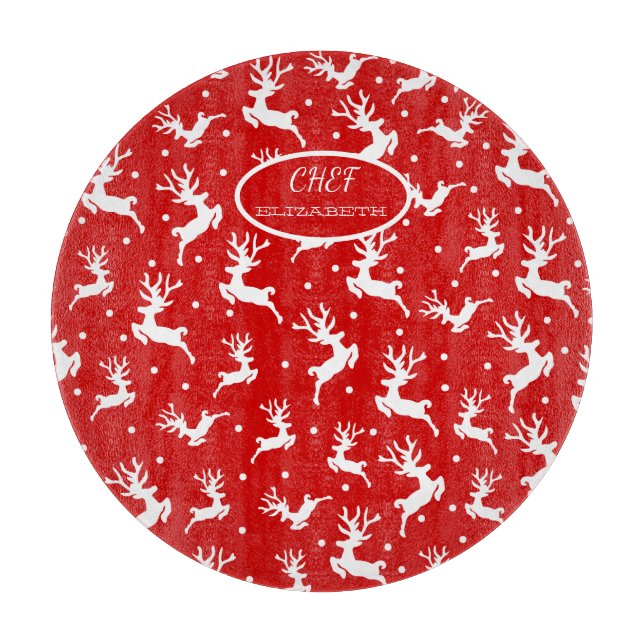 Merry Christmas Reindeers Red Holiday   Cutting Board (Front)